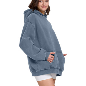 Sudaderas con capucha de lavado ácido para mujer, sudaderas con capucha transpirables de tendencia superior para mujer, sudaderas con capucha de hombro caído para mujer, 100% de algodón - Product Image 3