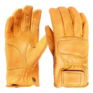 Guantes de moto de cuero de vaca de primera calidad Guantes de carreras de autos de motocicleta Guantes de cuero genuino amarillos para hombres - Product Image 1