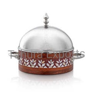 Decoración exclusiva para servir comida de Ramadán, cazuela de madera caliente con fregona, tapa de acero inoxidable, artículos de comedor, olla para servidor de alimentos - Product Image 6