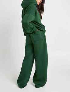 Ensemble 2 pièces de survêtement pour femme, sweat à capuche et pantalon de survêtement, coupe oversize à épaules tombantes, motif uni, 100% coton molletonné, vêtement décontracté, OEM - Product Image 4