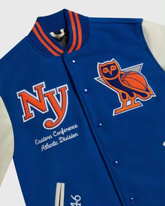 แจ็คเก็ตขนแกะแท้สำหรับผู้ชายทรงตัวอักษรสไตล์เบสบอลใส่สบายตัว - Product Image 3