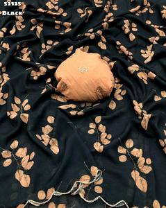 Tendance tenue haute qualité Saree doux et lisse en mousseline de soie sans poids Floral impression numérique Blouse avec broderie travail à vendre - Product Image 4