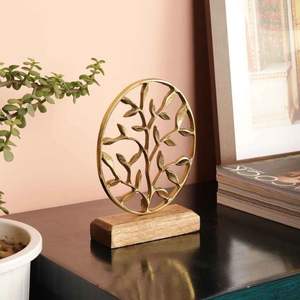 Objet décoratif en aluminium doré avec un design de feuilles métalliques, forme ronde, léger et durable, décoration minimaliste pour la maison - Product Image 1