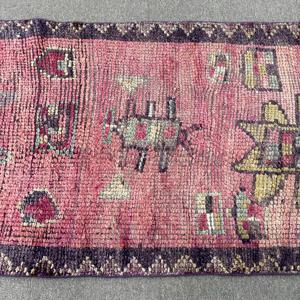 Turkish <b>Runner</b> Rug 2.6x8.7 ft, Vintage Herki <b>Red</b> Ombr Wool Rug - Product Image 3