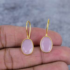Pendientes de piedras preciosas ovaladas de Calcedonia Rosa delicada de Plata de Ley 925, alambre chapado en oro de moda para mujeres para fiestas, aniversarios - Product Image 2
