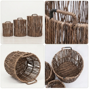Juego de Cestas de Almacenamiento de Corteza de Plátano Natural con Estructura de Hierro, Cesto de Ropa Vertical Abierto con Rejilla de Listones, Cilíndrico, Decoración Artística Pura, Artesanía - Product Image 2