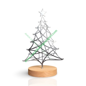 Silver Metal <b>Christmas</b> Tree with <b>Star</b> Top and Wooden Base Sleek Tabletop Decoration for Modern Holiday Styling Led <b>Lighting</b> - Product Image 3