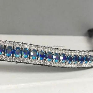 Superbe saphir AB cristaux 3 rangées Mega Bling fait à la main en cuir véritable cheval sourcil bande dans toutes les tailles et couleurs personnalisées - Product Image 6