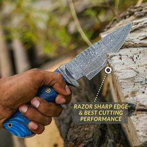 Cuchillo de caza de acero de Damasco forjado personalizado con mango de madera dura, cuchillo de Camping, regalo para él - Product Image 3