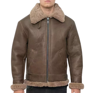 Top Quality Men's <b>Shearling</b> <b>Bomber</b> <b>Jacket</b> Real Leather Sheepskin Fur <b>Jackets</b> - Product Image 2