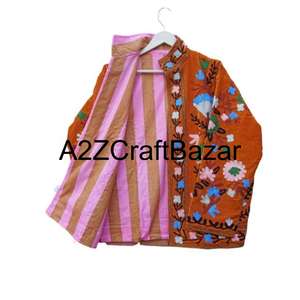 Chaqueta de Invierno Elegante Hecha a Mano para Mujer, Ecológica, Transpirable, 100% Algodón con Bordado Floral Suzani, Regalo Perfecto - Product Image 4