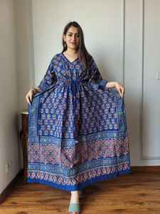 Custom made Ethnic Print Cotton <b>Kaftan</b> Dress for <b>Women</b>-VNeck,Adjustable Waist suitable for boutique clients and garment reseller - Product Image 3