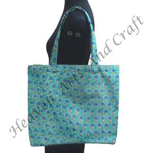 Bolso de mano cuadrado de algodón indio con estampado de bloque de mano para mujer suave con dos correas cierre abierto compras acolchadas - Product Image 2