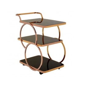 Chariot de restaurant d'hôtel à la maison d'intérieur ou extérieur en métal doré pliant servant du café et du thé chariot de table meubles de forme arrondie - Product Image 6