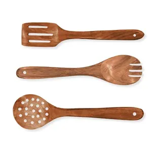 Acacia Natural Wood Kitchen Utensils <b>Set</b> Nonstick Cookware Safe <b>Wooden</b> Spatula Slotted <b>Spoon</b> Serving <b>Spoon</b> Eco-Friendly Durable - Product Image 4