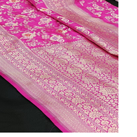 Saris en polyester brodé sur mesure, imprimés, en assortiment de couleurs unies avec Zari doré rose