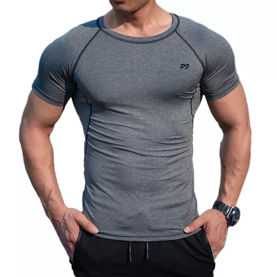 Kualitas Super Harga Rendah Kontras Lengan Penuh Crew Leher Pria T Shirt Slim Fitted Mode Klasik Kebugaran Body Building T-Shirt