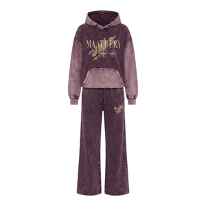 Conjunto de Sudadera con Capucha Oversize con Estampado Lavado Personalizado y Pantalones Anchos de Felpa para Mujer, Chándal de Algodón Estilo Urbano OEM ODM - Product Image 3