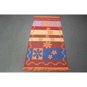 Alfombra Vintage, Pequeña, 2.6x4.9 pies, Alfombra Turca, Alfombra de Lana con Estampado Animal en Naranja y Azul - Product Image 5