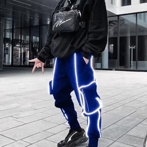 กางเกงฮิปฮอปแนวสตรีทพร้อมกระเป๋าข้างกางเกงแฟชั่นกางเกงคาร์โก้ผู้ชายกางเกงสะท้อนแสง - Product Image 1