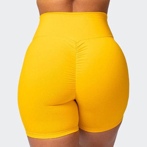 Shorts de yoga respirants sans couture personnalisables avec logo pour femmes, shorts de sport taille haute, shorts de fitness avec couleur jaune - Product Image 5