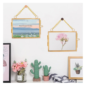 Multiple Picture Pressed Flower Rectangle Wedding Pic Flower Pressed Mini Hanging Wall <b>Mount</b> <b>Photo</b> <b>Frame</b> Gold Finished - Product Image 2