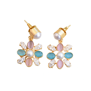 Bulk Brass Hoop Earrings Natural Zircon Authentic Gemstone <b>Jewelry</b> Matte Brass Texture Trendy <b>Statement</b> Piece Bulk Export - Product Image 1