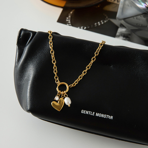 <span class=keywords><strong>Collier</strong></span> pendentif en acier inoxydable plaqué <span class=keywords><strong>or</strong></span> 18 carats avec <span class=keywords><strong>perle</strong></span> d'eau douce et zircon blanc, fermoir marin J&D - Product Image 5