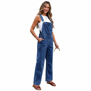 Overoles de Mezclilla para Mujer, Cintura Media, Corte Holgado, Transpirables, Impermeables, Ecológicos, de Secado Rápido, Personalizables, Color Sólido, Casuales, de Verano - Product Image 1