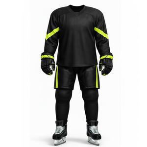 Uniforme de Hockey sobre Hielo Negro y Amarillo Lima Más Vendido - Ropa Deportiva con Vista Frontal y Trasera, Jersey Profesional de Equipo en Neón - Product Image 1