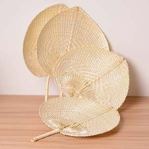 Traditional Mini Bamboo Hand <b>Fan</b> with Palm Leaf and Raffia Vietnamese Carved Summer <b>Wedding</b> <b>Fan</b> - Product Image 5