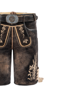 Pantalones de cuero Lederhosen Pantalones cortos clásicos con bordado corto Pantalones cortos bávaros de cuero de ante de cabra para hombres - Product Image 4
