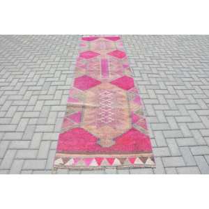Alfombra de lana turca Vintage de 29x10,7 pies, área grande clásica, rectángulo étnico, rosa, Beige, diseño de retazos, látex para decoración del hogar y el coche - Product Image 1