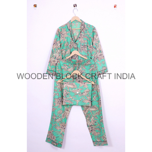 Conjunto de pijama de algodón puro hecho a mano indio para mujer, ropa de verano con patrón Floral y salón de noche para damas de honor, Tallas grandes - Product Image 6