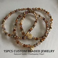 Lot de 15 bracelets personnalisés en pierre naturelle œil de tigre, inspiration automne, tons terreux, perles de culture d'eau douce baroques, bijoux de luxe pour cadeau