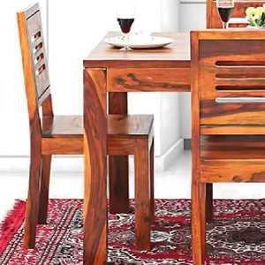 Juego de Comedor Tradicional Indio Hecho a Mano de Madera Maciza de 5 Piezas, Juego de Mesa y Sillas para 4 Personas, Acabado Color Miel, Duradero, para Hotel - Product Image 3