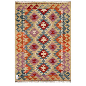 Alfombra Kilim de Maimana, Afganistán, 118 x 81 cm, Adorno de Pared, Pieza Decorativa Artística - Product Image 1