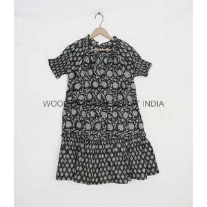 Vestido de Verano para Mujer, Estilo Informal, para Fiesta, con Estampado Floral, Cuello en V, Manga Corta, Ajustado, de Algodón Ecológico, Hecho a Mano en India - Product Image 5