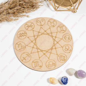 Premium Quality 6" <b>Wooden</b> Zodiac Crystal Grid Board Natural Healing Boards for Gifts Astrology Meditation At Best Rate - Product Image 2