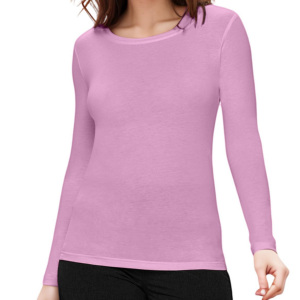 Haut de blouse médicale confortable et respirant pour femme, col rond, manches longues, extensible en Spandex/Polyester - Product Image 1