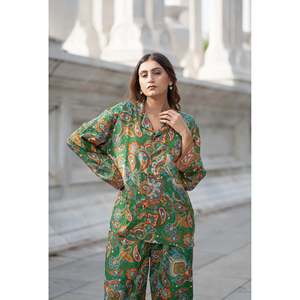 <b>Silk</b> Blend Women's Pyjama Set Silky Soft Cozy Breathable Nightwear Unique Paisley Pattern Pockets ODM Woven for Bridesmaids - Product Image 2