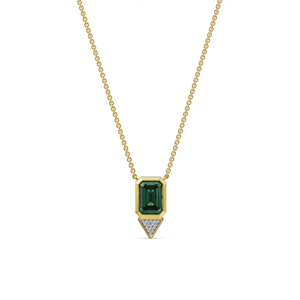Collier pendentif en or 18 carats avec pierre verte taille émeraude de luxe et diamants géométriques pour femme - Product Image 1