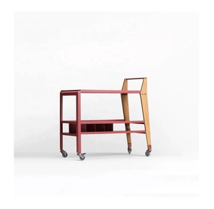 Chariot en métal de couleur personnalisée service en bois chariot à bar unique surélevé à 2 niveaux roues lisses fabrication de chariots en métal en gros - Product Image 1