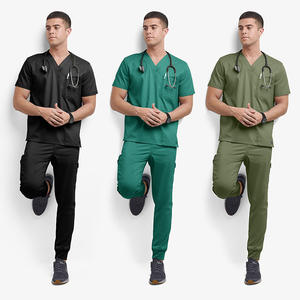 Ensemble de gommage unisexe pour hôpital avec tissu peigné Infirmière médicale Travail hospitalier Ensemble de gommage à la figue avec manches courtes Ensemble de gommage pour femmes Top - Product Image 1