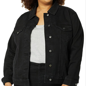 Veste en jean basique pour femme, coupe ajustée, manches trois-quarts, en coton imprimé, délavée, décontractée, unie, pour l'automne, l'hiver et le printemps - Product Image 1