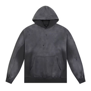 Sudaderas con capucha desgastadas con lavado ácido Vintage personalizadas 100% algodón French Terry Blank desgastadas pulóver sudaderas con capucha verdes para hombres 100% algodón - Product Image 6