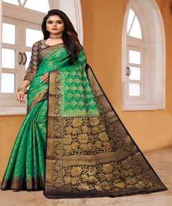 Banarasi ชุดส่าหรีผ้าไหมเนื้อนุ่มสำหรับผู้หญิงผ้าส่าหรีผ้าแฟนซี - Product Image 3