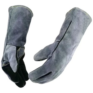 Gants de soudage à la main longs résistants à la chaleur en cuir de vachette gants de sécurité de construction industriels respirants pour les travailleurs de la soudure - Product Image 1