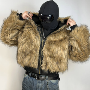 Blouson bomber réversible personnalisé pour homme en similicuir et fourrure shaggy, coupe courte, coupe-vent, à capuche, style streetwear pour l'hiver - Product Image 3