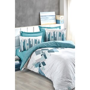 Juego de Funda Nórdica de Satén Geométrico Nesto Petrol, de Lujo, de Algodón, Modelo Box, Tamaño Doble para Cama King y Twin, Juego de Ropa de Cama Tejida de 4 Piezas - Product Image 2
